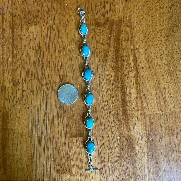 925 Sterling Silver Green Kingman Turquoise Toggle Bracelet 7.25” Southwest